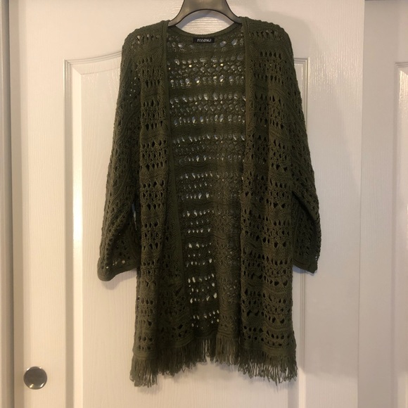 Roz & Ali Sweaters - NWOT Roz & Ali Open Stitch Knit Cardigan w/ Fringe
